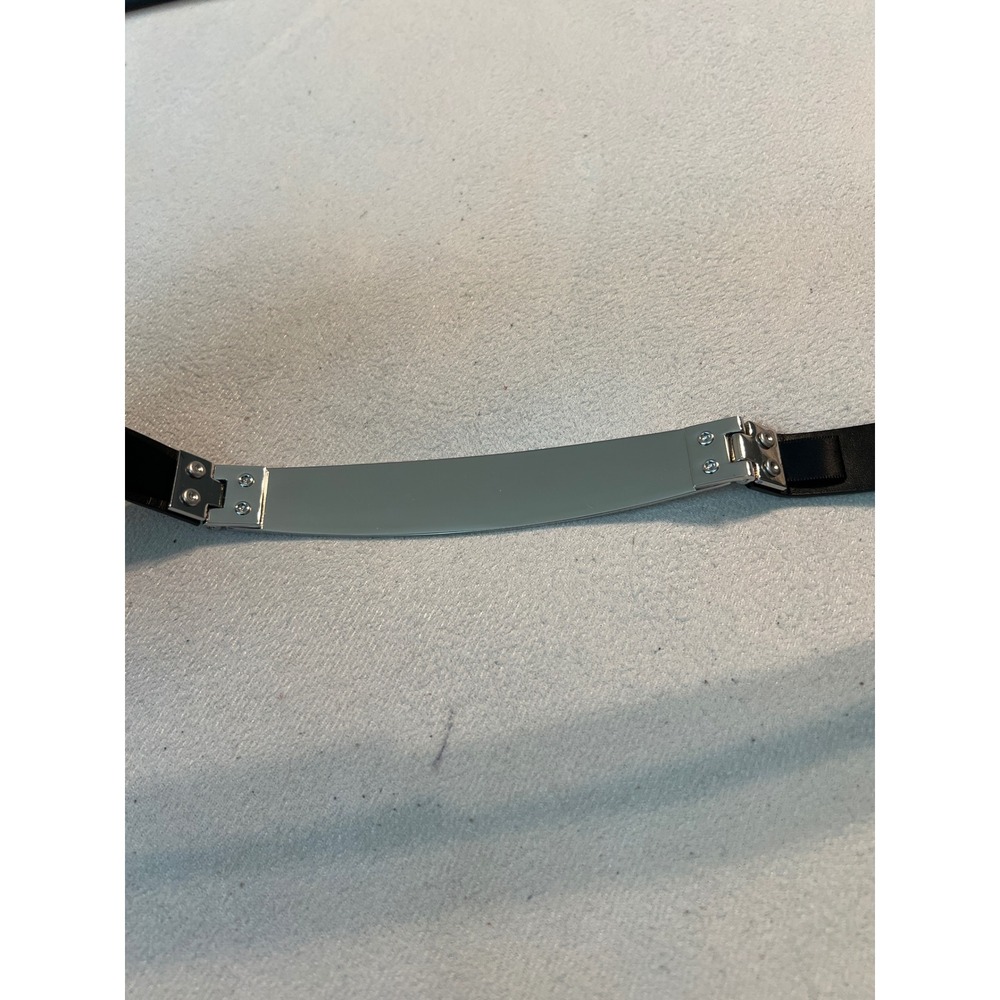 DKNY Womens Black Leather Metal Plate Statement Belt Silver Hardware Y2K Size 10 - Picture 7 of 13